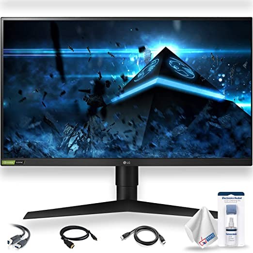 LG Ultragear 27GL850-B 27" 16:9 144 Hz HDR FreeSync IPS Gaming Monitor with Display Port, HDMI, and USB Upstream Cables, LCD Cleaning Kit, and Electronics Basket Microfiber Cloth - Base Bundle