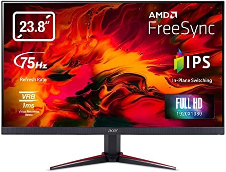 Acer Nitro VG240YB 60.45 cm (23.8 inch) Full HD IPS Monitor I AMD Radeon Freesync Technology I 1MS VRB I 75Hz Refresh I 2 x HDMI and 1 x VGA Ports